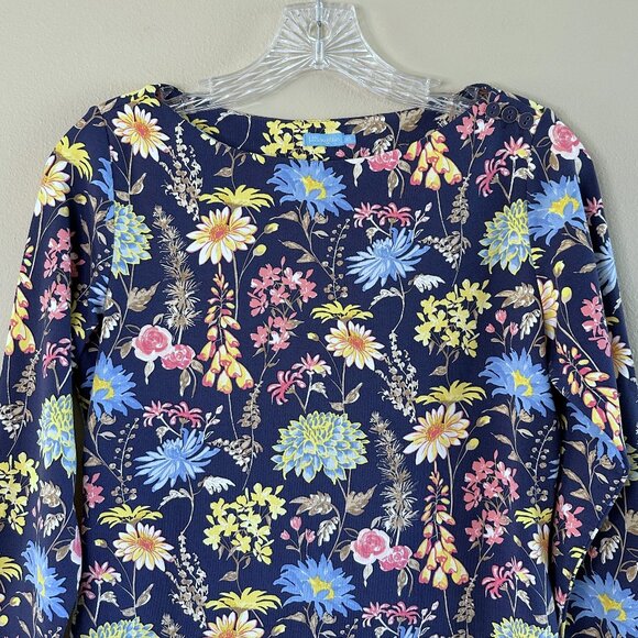 J. McLaughlin Wavesong Catalina Cloth Blue Floral Bateau Neck Top - Picture 3 of 9